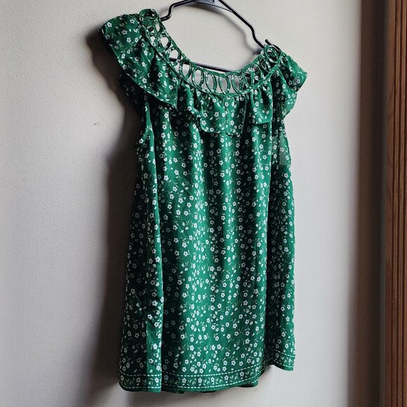 Max Studio Green Floral Sleeveless Ruffle Blouse Size Small - Picture 10 of 13